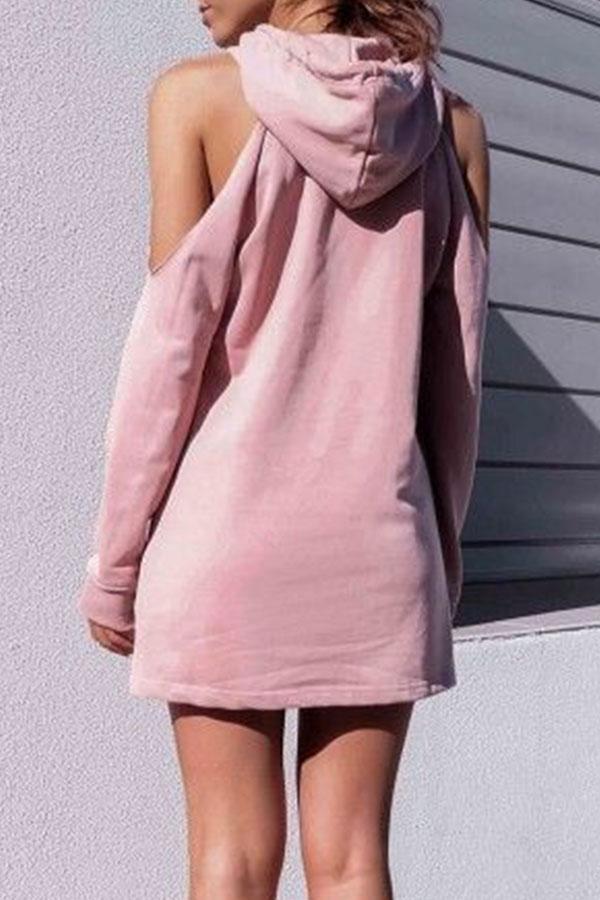 Hooded  Cutout Drawstring  Letters Casual Dresses