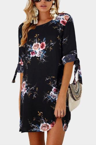 Round Neck  Floral Printed  Half Sleeve Casual Dresses