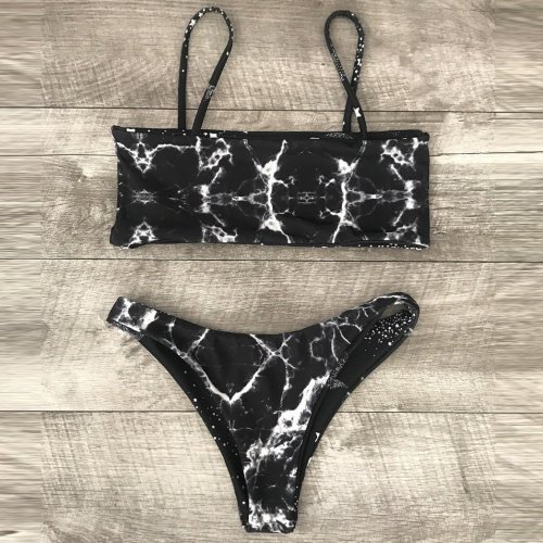 Halter Printed Decorative Bikini Swimsuit