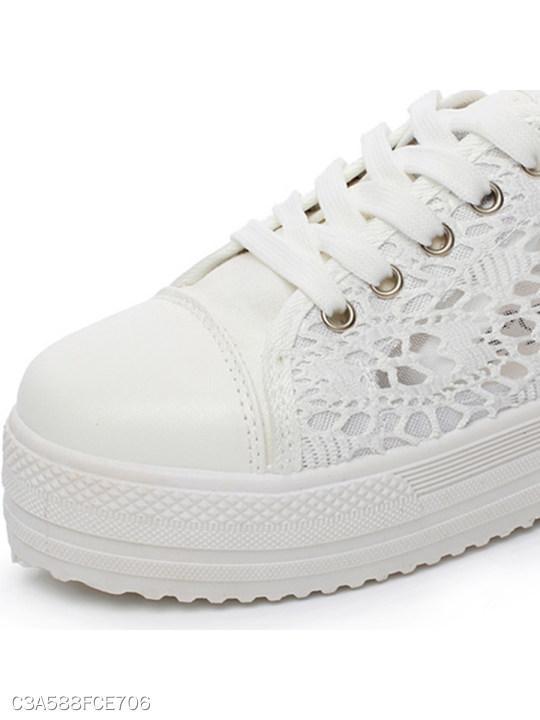 US$ 38.95 - Lace Low Heeled Lace Criss Cross Round Toe Casual Sneakers ...