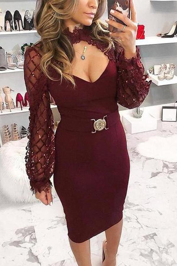 Sexy Hollow Out Splicing Sequins Bodycon Dresses