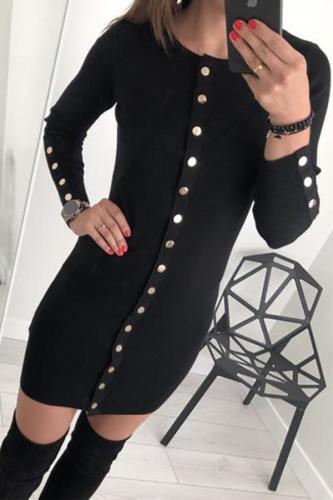Casual Button Knitted Pure Colour Bodycon Dresses