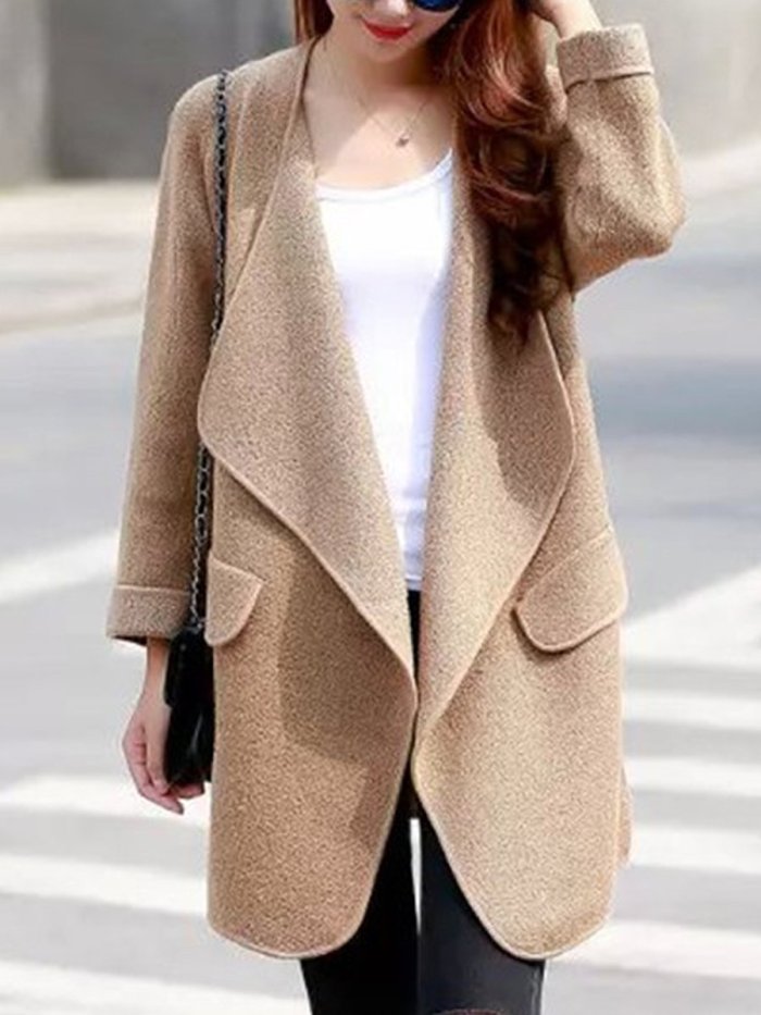 Lapel Plain Loose Knitted Coat