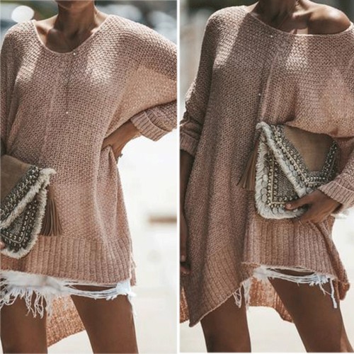 Casual Loose Round Neck Strapless Knitting Sweater