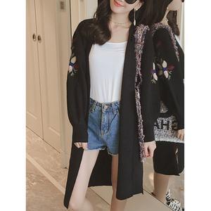 Collarless Pocket Embroidery Cardigans