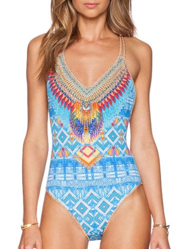 Backless  Abstract Print Bohemian One Piece For Women