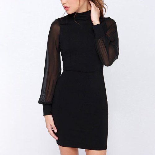 Sexy Halter Long-Sleeved Package Hip Bodycon Dress