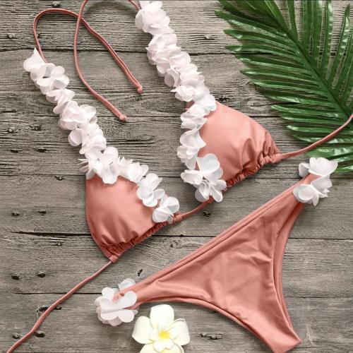 Lovely Flower Design Halter Swimwear