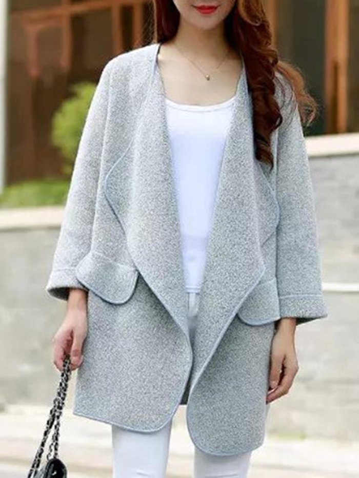 Lapel Plain Loose Knitted Coat