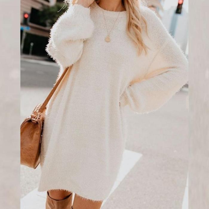 Round Neck Long Sleeve Loose Knitting Casual Dresses
