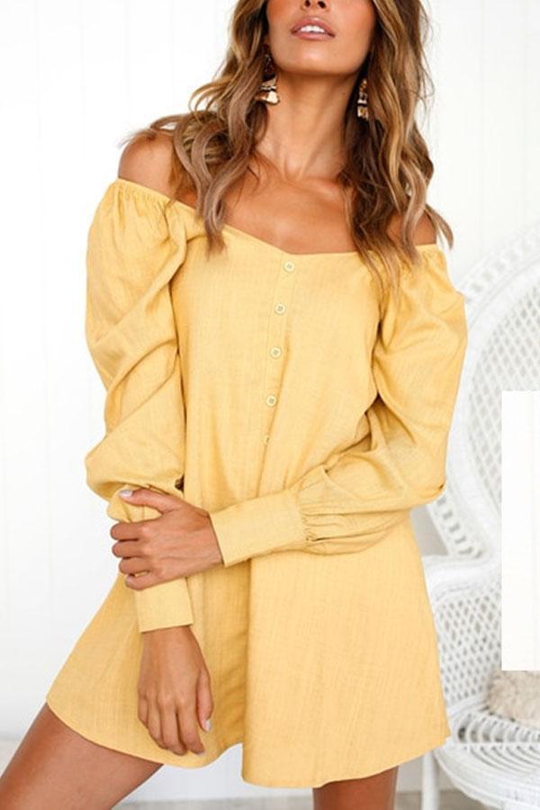 Off Shoulder  Single Breasted  Plain  Long Sleeve Casual Dresses
