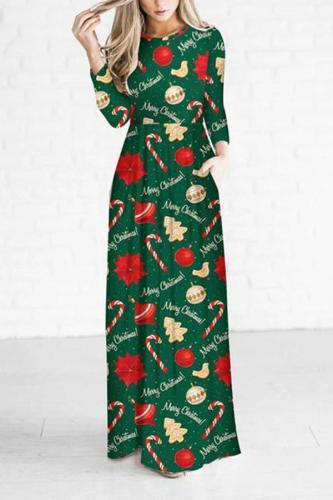 Christmas Tree Printed Breathable Evening Dress