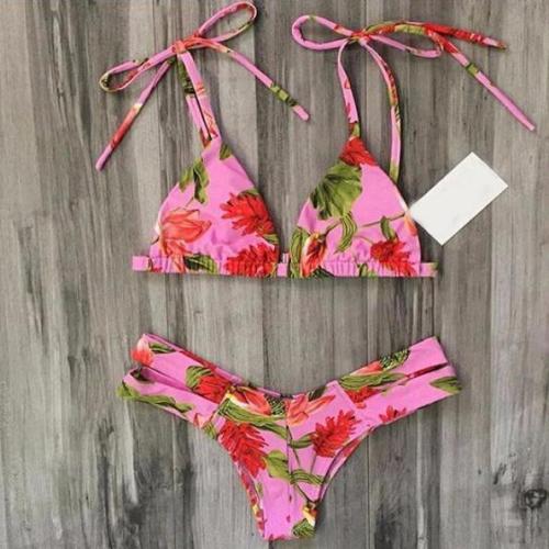 Pink Flower Print Bikini
