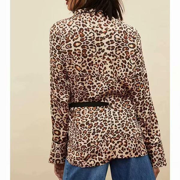 Suit Collar Leopard Wrap Blouse