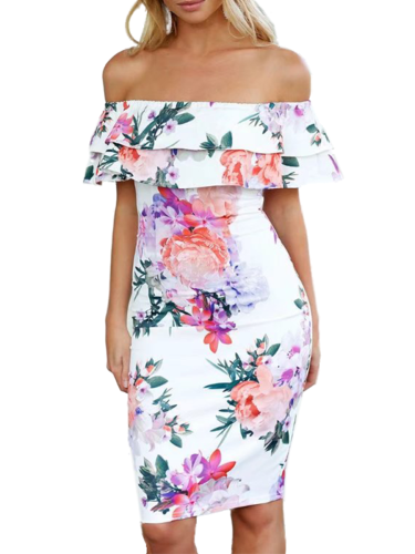 Open Shoulder Floral Bodycon Dress