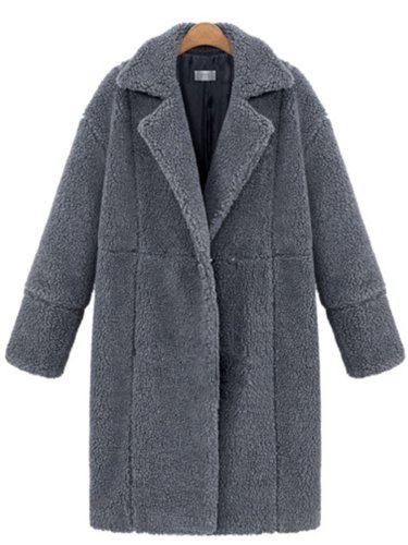 Lapel Plain Zips Single Button Longline Woolen Coat