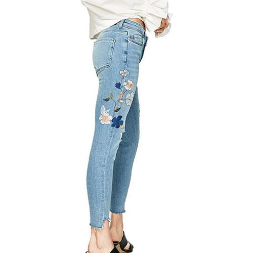 Embroidery Sequins Mid Waist Women's Pants