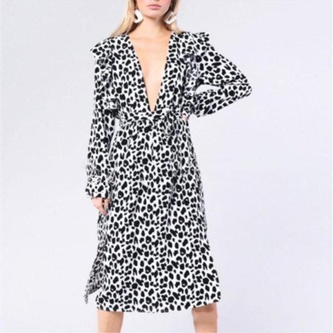 Deep V Sexy White Leopard-Print Lace Dress