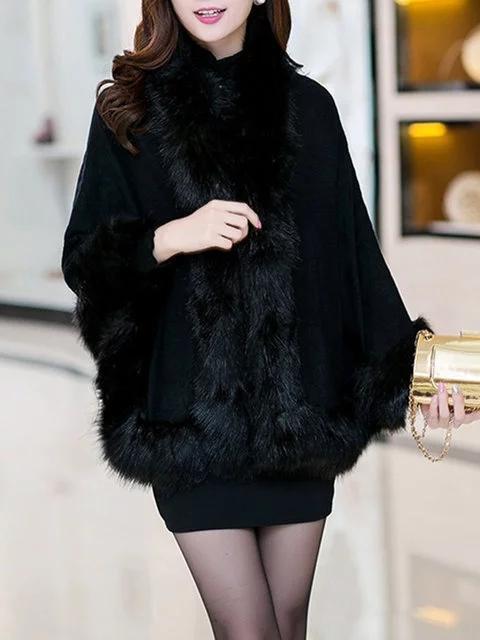 Fur Shearling Embossed Cape Sleeve Poncho
