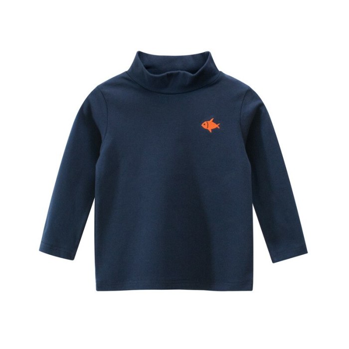 Cotton Embroidered Tops Baby Boys Turtleneck Long Sleeve T-shirt