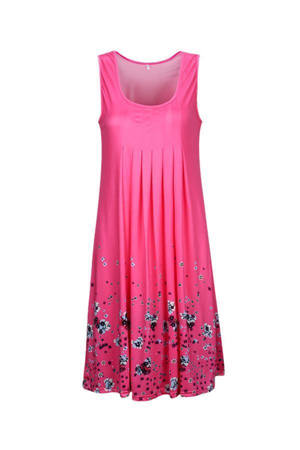Round Neck  Floral Printed Casual Dresses