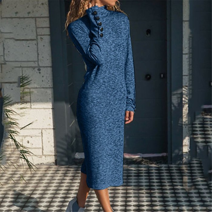 Fashion Knitted Long Sleeved Casual Dresses