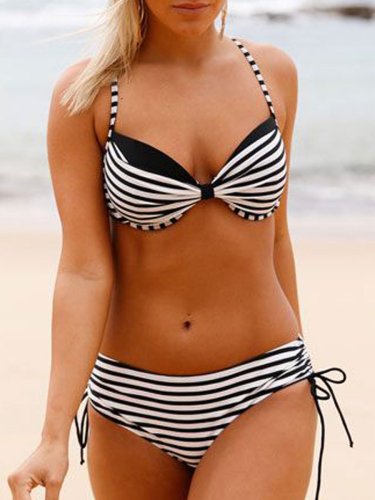 Backless  Striped  High-Rise Bikini For Women