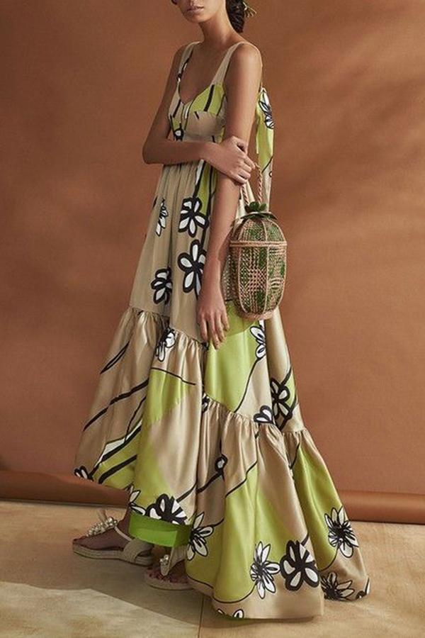 US$ 37.09 - Stylish Apricot Floral Print Maxi Dress - www.ebuytide.com
