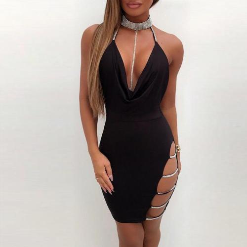 Sexy Plain Hollow Strap Package Hip Bodycon Dress
