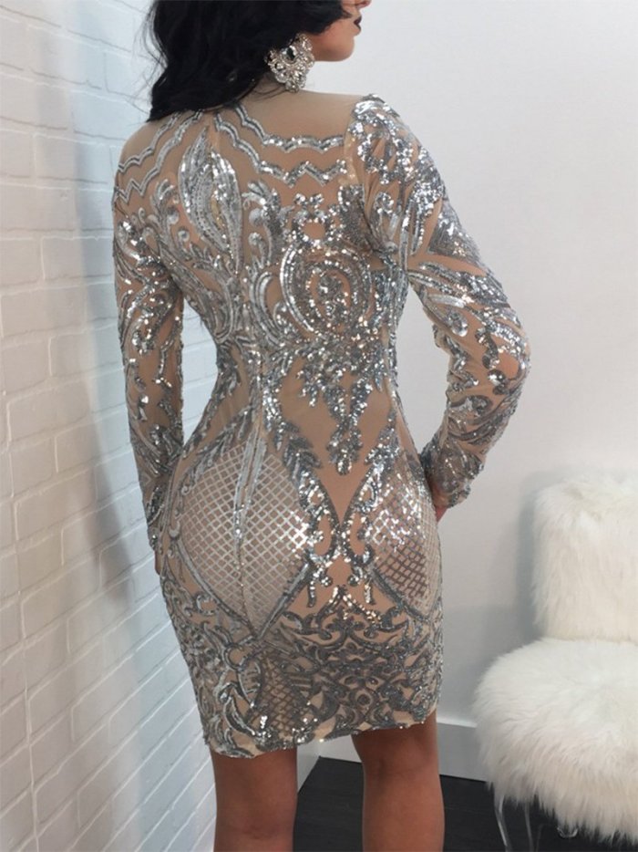 Fashion Sequins Long Sleeve Bodycon Dresses