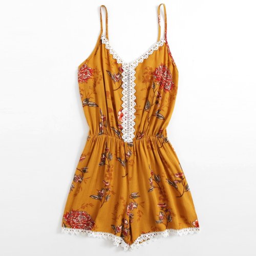 Sexy V-Neck Halter Printed Vacation Playsuit