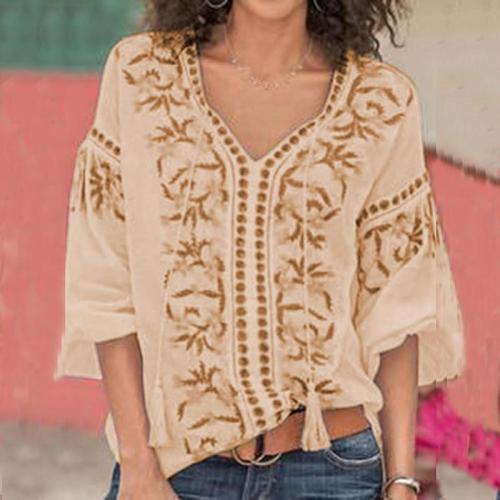 Bohemian Printed Colour Belted Halflong Sleeve T-Shirt