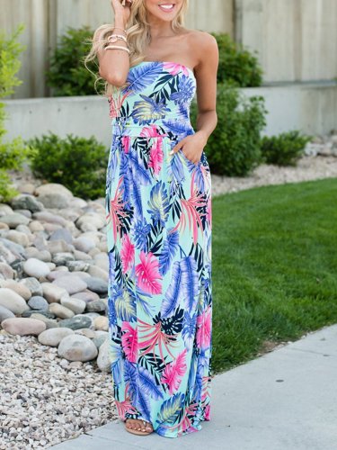 Strapless  Floral Printed Maxi Dress