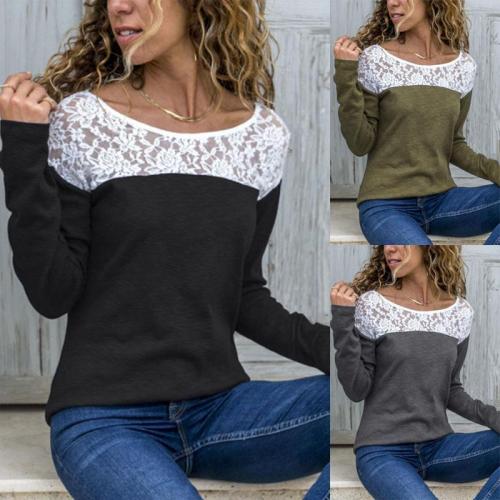 Round Neck  Lace Patchwork T-Shirts