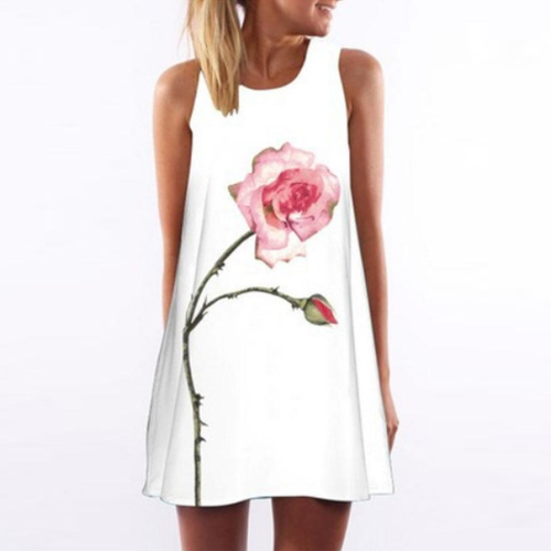 Round Neck  Floral Printed  Sleeveless Casual Dresses