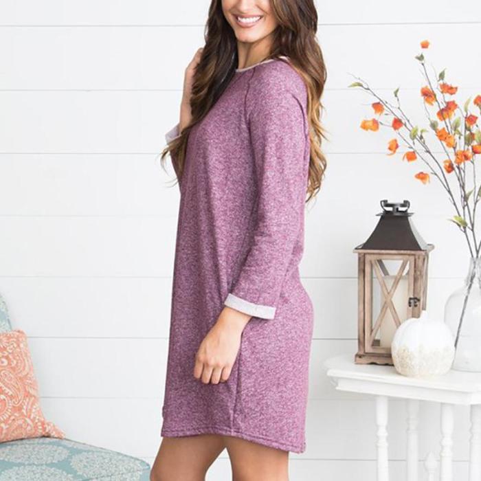 Round Neck Long Sleeve Insert Casual Dresses