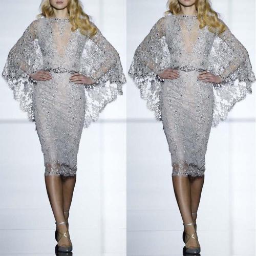 Elegant Lace Batwing Sleeve See-Through Hollow Out Paillette Evening Dress