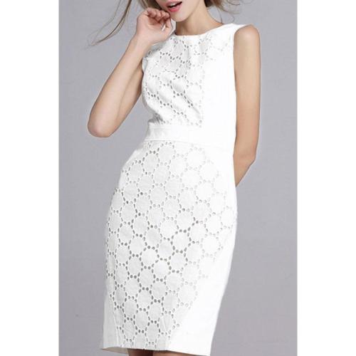 Round Neck  Hollow Out  Sleeveless Bodycon Dresses