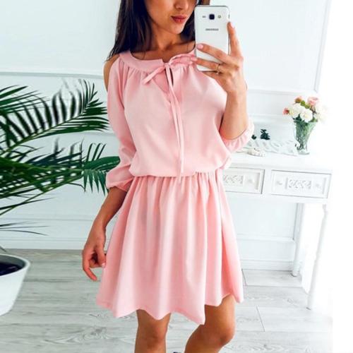 Round Neck Lace Up Hollow Out Casual Dresses