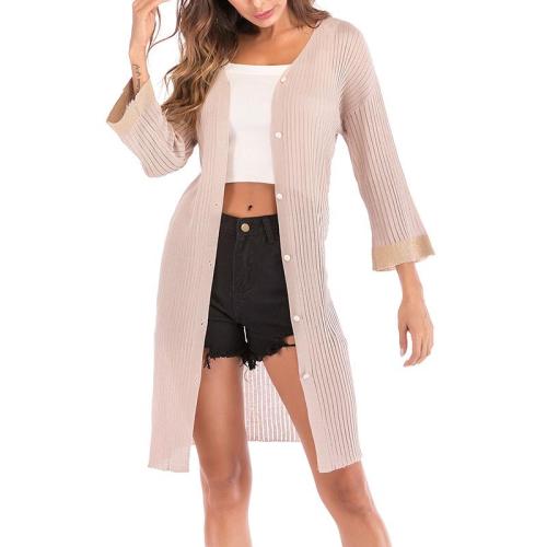 Color Block Long Flare Sleeve Knitting Cardigans