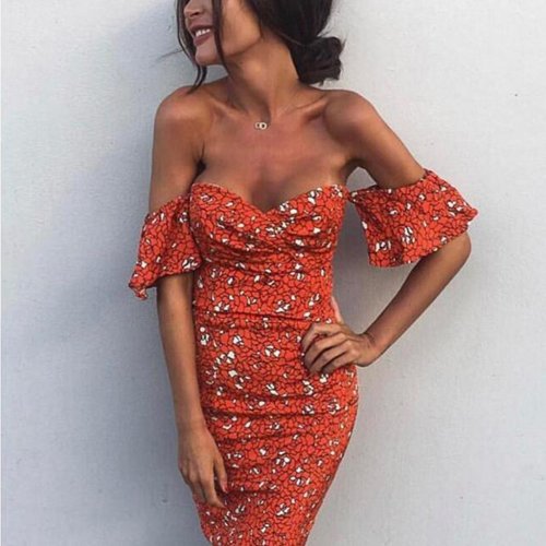 Sexy Printed Wrapped Chest V Collar Bodycon Dress