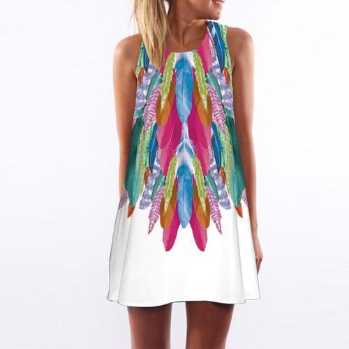 Round Neck  Abstract Print  Sleeveless Casual Dresses