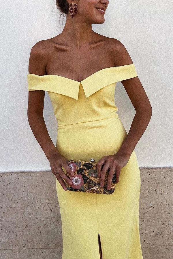 Sexy Yellow Off Shoulder Short Sleeves Bodycon Dress
