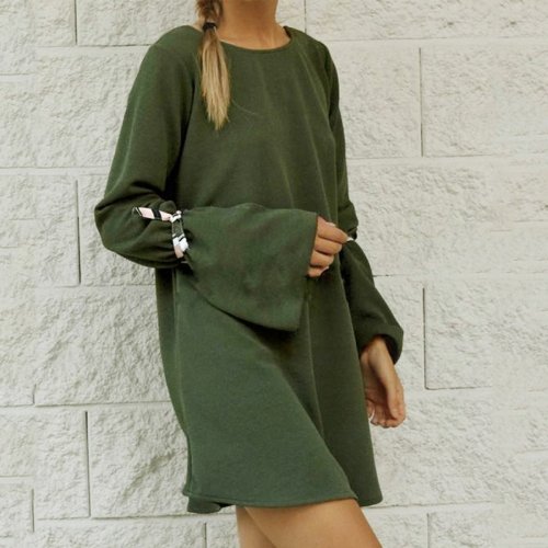 Loose Backless Crew Neck Casual Dresses