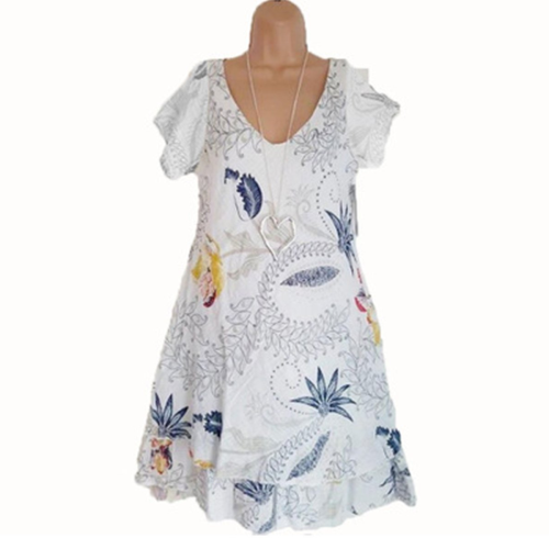 Large Size Short Sleeve Print Dress