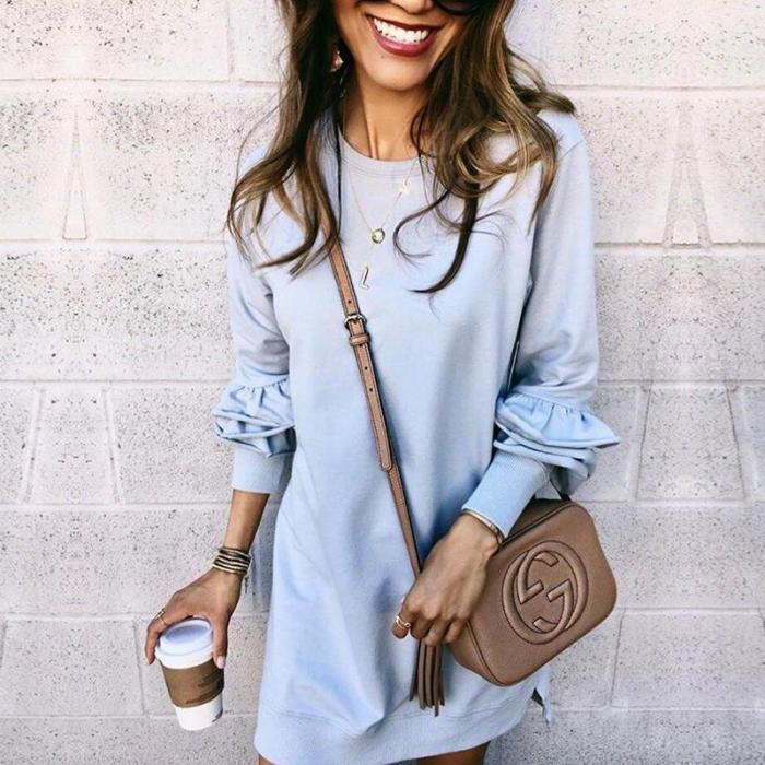 Solid Color Long Sleeve Casual Dress