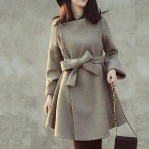 Elegant Bowknot Slim Woolen Coat