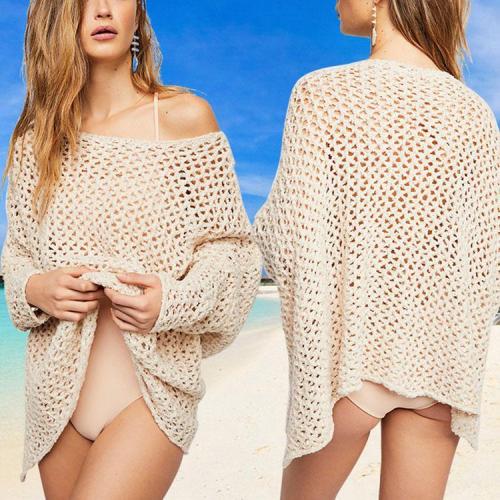 Casual Pure Color Knitting Hollow Beachwear