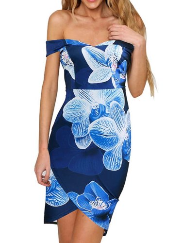 Open Shoulder Floral Bodycon Dress