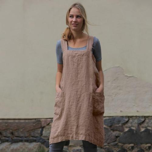 Pure Color Loose Cotton And Linen Casual Dresses